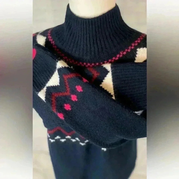 Vince Camuto Fair Isle Mock Neck Sweater Woman’s Size XS Navy Blue Knit pullover - Picture 13 of 16